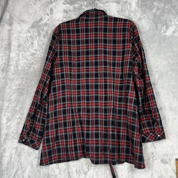 J Jill Women  Blouse Large Popover Tunic Tartan Plaid Button Belted Preppy - Picture 8 of 10